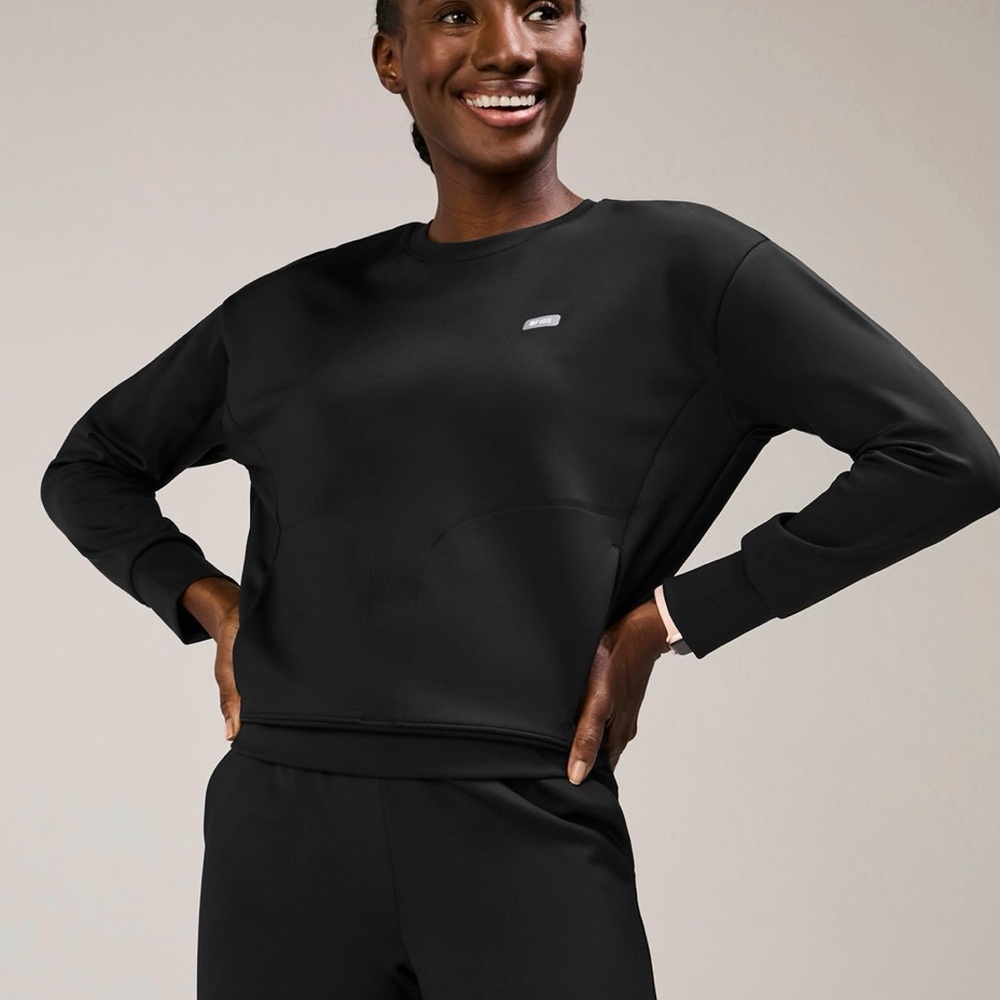 Figs Black Crewneck Scrub Top - Minimal Logo